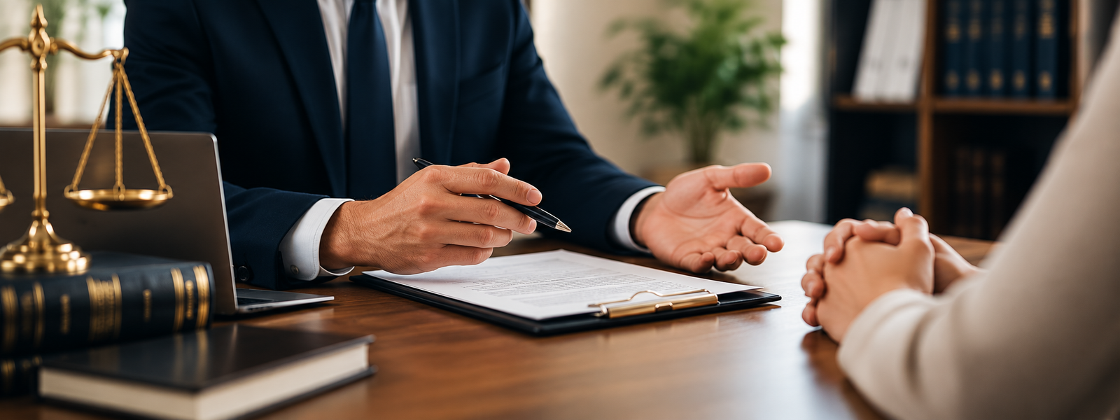 Professional consultation discussing legal documents