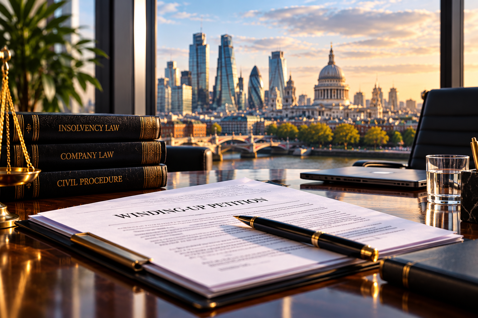 Winding-up petition documents in a London legal office